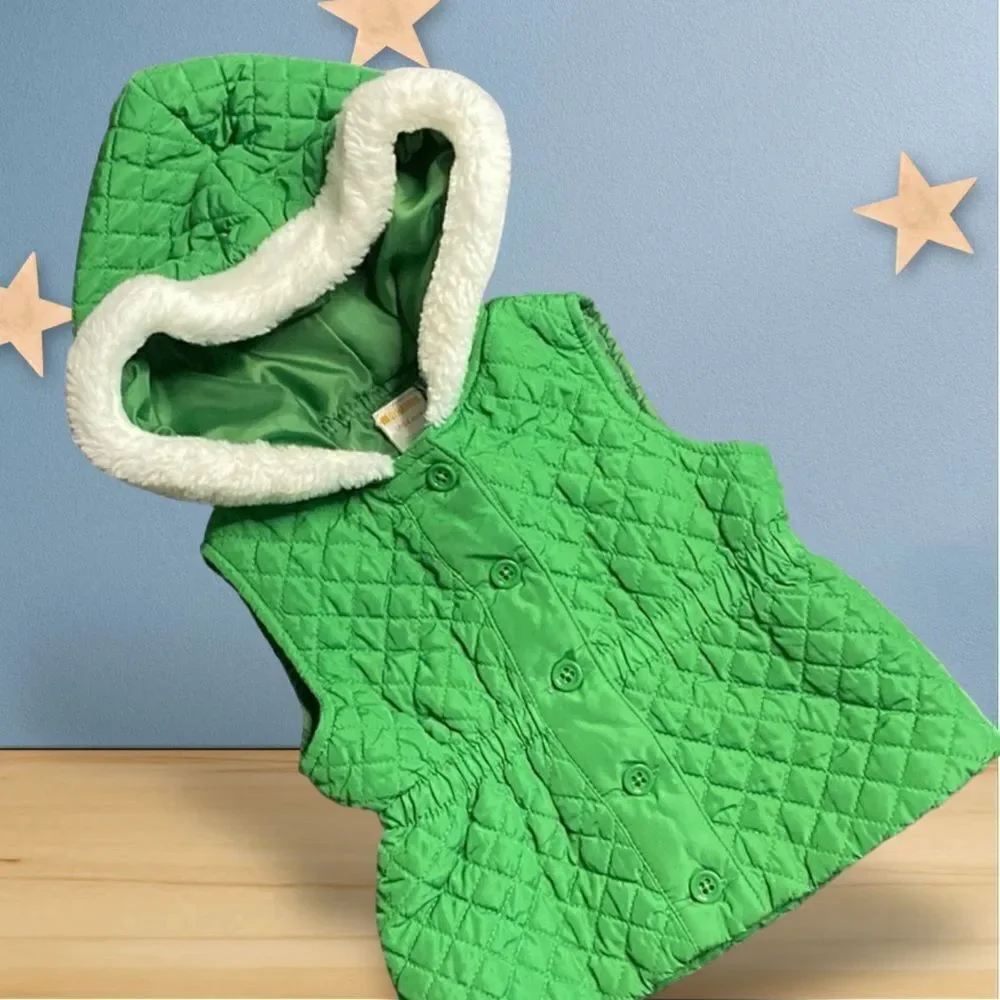 GYMBOREE Quilted Puffer Vest Faux Fur Hood